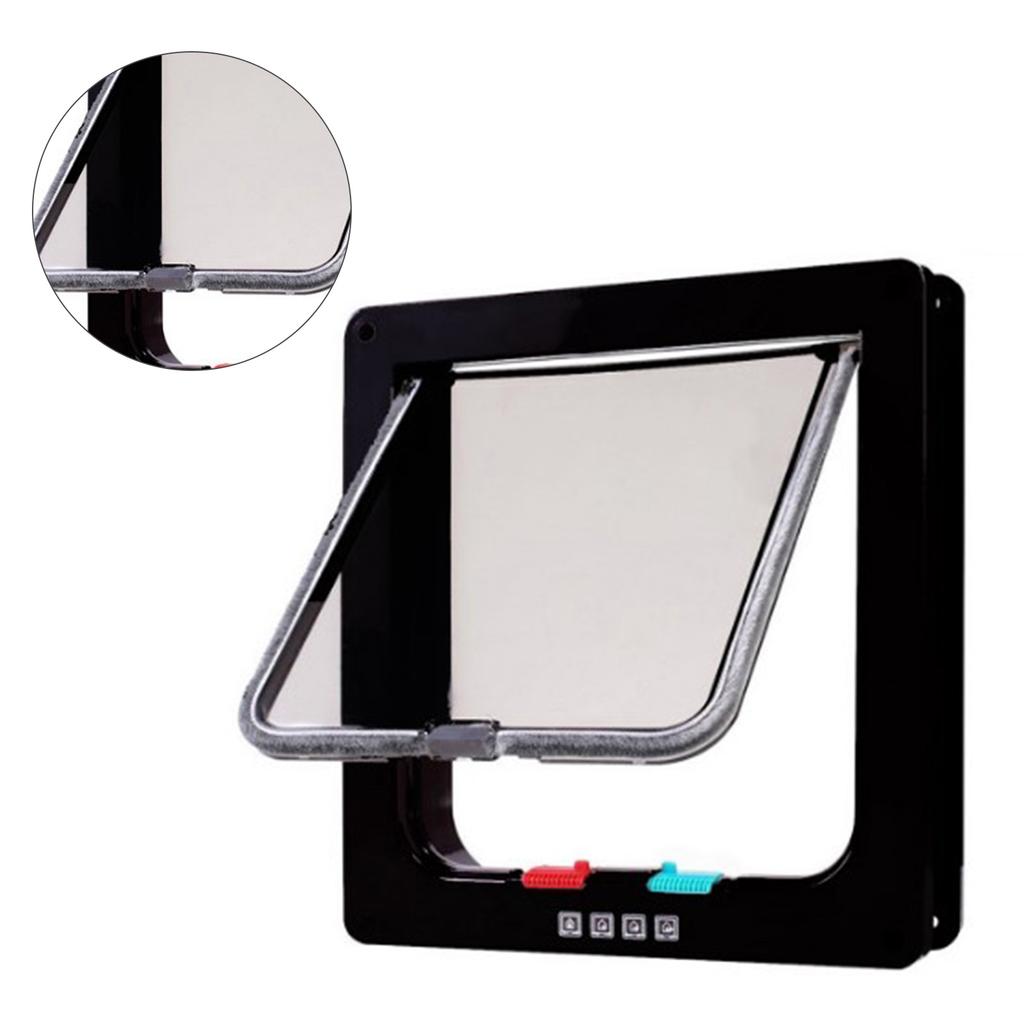 Cat Door Wearproof Automatic Window Closure Function Cat Interior Exterior Door for Pet Cat Dog Black L