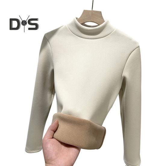 

Осень-зима приталенный свитер с высоким воротником и длинными рукавами, трикотажный джемпер, элегантный утолщенный теплый вязаный пуловер на бархатной подкладке, топы L бежевый