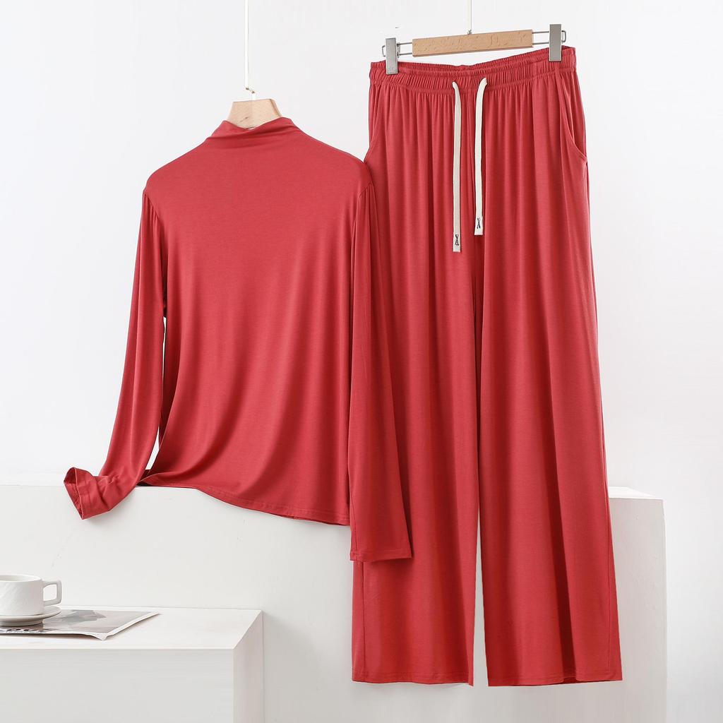 Damen Hochhals Langarm Pyjama-Set mit Schulterschutz - Weich, Glatt, Große Größen Sommer Nachtwäsche