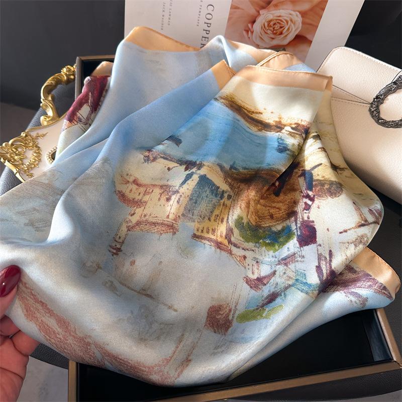 Luxury Horse Printed Bandana Scarf Lightweight Soft Satin Stylish Versatile Neck Scarf For Women Hairbands Headscarf