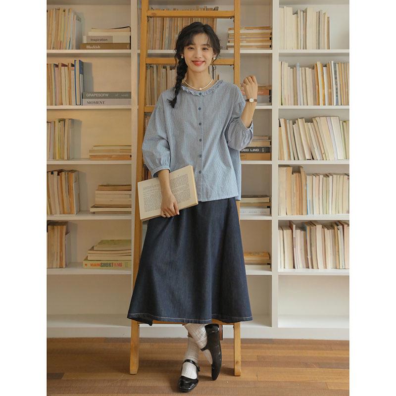 2026 Spring New Blue Japanese Style Slimming Denim Skirt - Casual & Versatile Medium синий