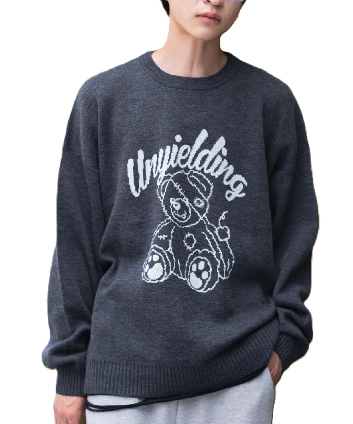 

WEGO Jacquard Graphic Pullover Long Sleeve Knit Size Charcoal Men s Top, Sweater, Oversized, Fall/Winter Clothing, Gift, Small,