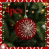 4pcs Christmas Balls, 8CM Wine Red Flocked Christmas Balls, Hanging Balls, Glitter Plastic Balls, Christmas Tree Ornaments