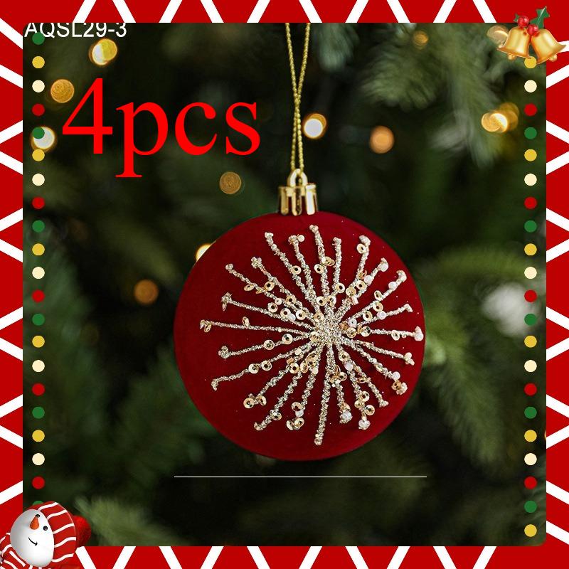 4pcs Christmas Balls, 8CM Wine Red Flocked Christmas Balls, Hanging Balls, Glitter Plastic Balls, Christmas Tree Ornaments
