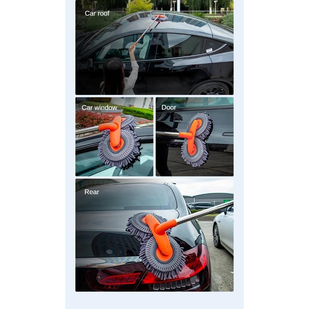 1 STÜCK LEIBOO Autowaschmopp Schaumwasch-Chenillebürste Doppelbürstenkopf Dachfensterreinigung Wartung Dreiteiliger Teleskopmopp
