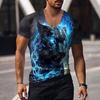 Oversized Animal T-shirt Unisex Black Tees Lion Print Shirts Pattern V-neck Tops Fashion Casual Short Sleeve Summer Unisex's Clothing