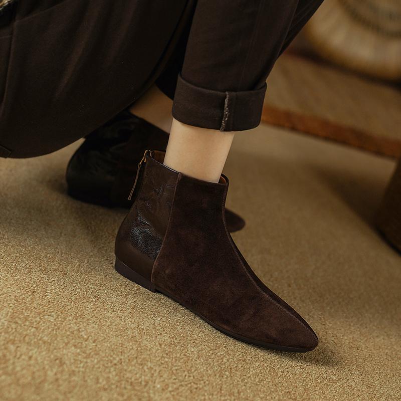 Fashion 2025 NEW Autumn Ankle Boots Kid Suede Leather Women Shoes Pointed Toe Zipper Modern Boots Low Heel Chelsea Boots