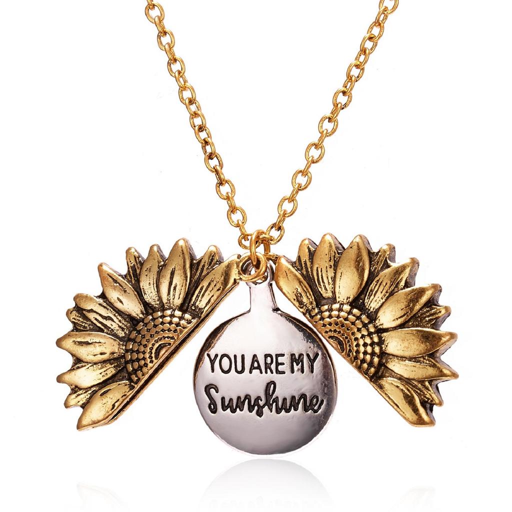 Sunflowers Can Open Personalized Double-layer Engraved Necklace With Alloy Collarbone Chain Decoration