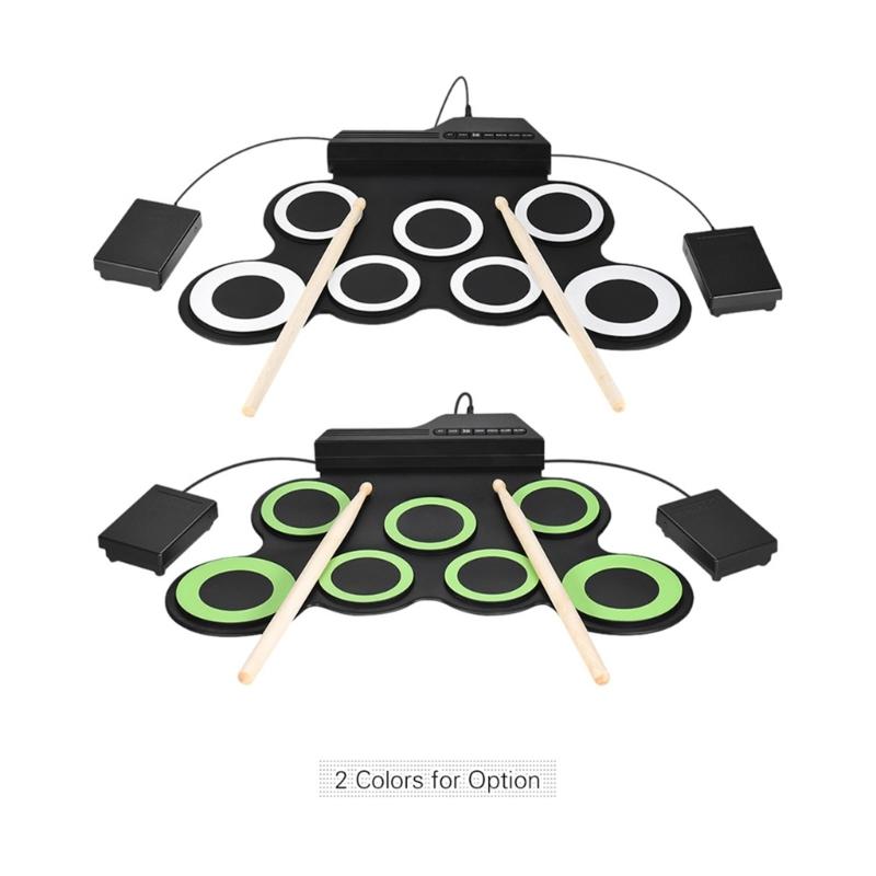 USB Powered Electronic Drum Includes Sound Output Jacks Suitable for Headphones and Speakers Featuring Various Drum Set