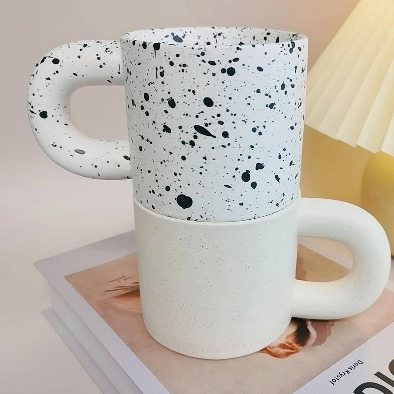 Nordic Black and White Ceramic Mug Home Office Water Cup Coffee Cup Simple Fat Handle Couple Cup Creative Kitchen Bar Supplies