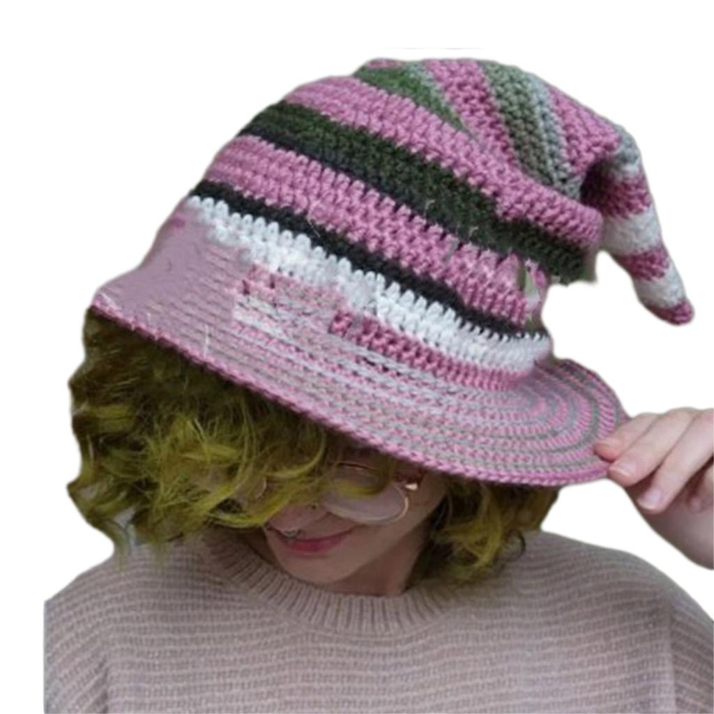 Knitting Witch Hat Costume for Women Men Teenagers for Party Decorations Crocheted Wizard Cap