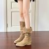 Over-knee Boots Women's Winter Fashion Boots Suede Square Head Slope Heel Piled Boots Women Commuting Two Wear Pleated Thin Boots