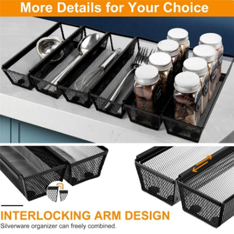 

ABWR-6Pcs Drawer Organizer,Silverware Organizer For Kitchen, Utensil Cutlery Tray Mesh Metal Organizer чорний