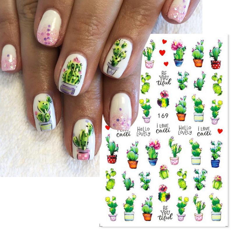 

3D наклейка для ногтей Мультфильм Лето Зеленый Лист Кактус Растение Украшение Ногтевого Искусства Симпатичный Гриб Вода Наклейки Долговечные Для УФ Светодиодный гель-лак Нейл-Арт DIY