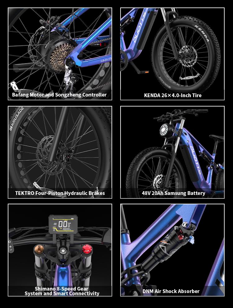 DUOTTS E26 Elektrofahrrad, Samsung 48V 20Ah Akku, Vollfederungssystem, 26-Zoll-Reifen, maximale Reichweite 60-120 km.