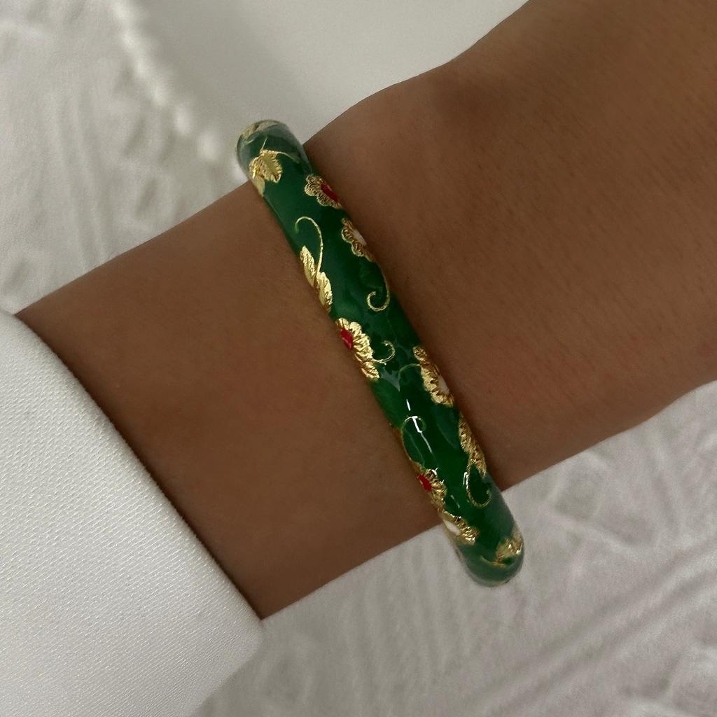 Retro New Trend Enamel Dropped Glaze Flower Texture Bracelet for Women Unique Design Evil Eye Floral Zircon Bangle Party Jewelry