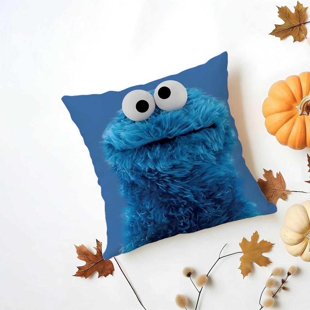 CCookie Monster Cushion Cover Washable Linen Pillowcase Soft for Daily Sofa Bed Home Room Decor