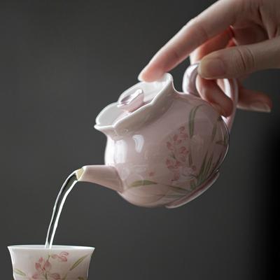Handmade Ceramic Creative Pomegranate Teapot Pure Hand-painted Orchid Brewing Teapot Single Pot with Filter Ball Hole