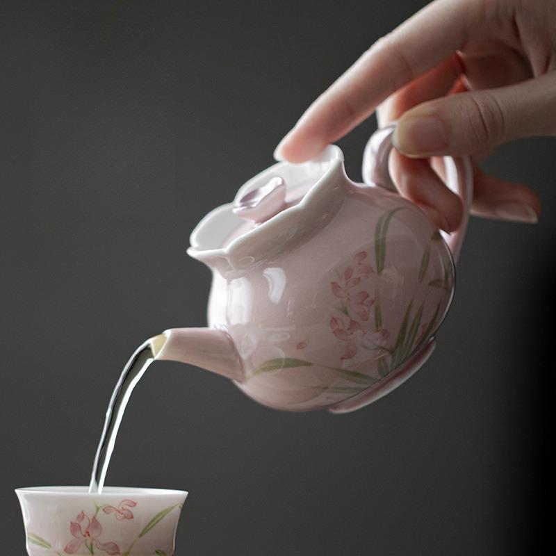 Handmade Ceramic Creative Pomegranate Teapot Pure Hand-painted Orchid Brewing Teapot Single Pot with Filter Ball Hole