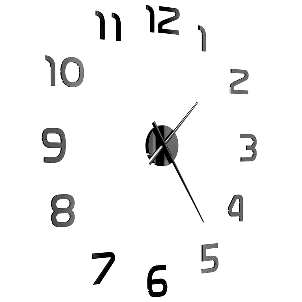 3D Wall Clock Modern Design Extra Large 100 cm Black