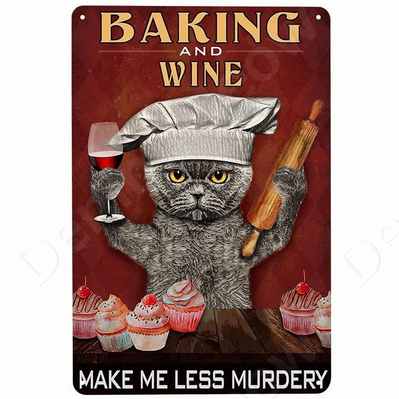 Cats and Wine Vintage Metal Sign Dog and Beer Wall Decoration for Bar Home Club Let Evening Be-Gin Tin Poster Funny Plate