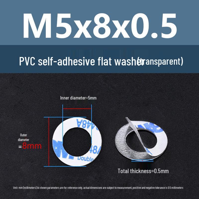 

Yigu Transparent PVC Adhesive Flat Washer - Single-Sided Plastic Round Ring M2/M3/M5