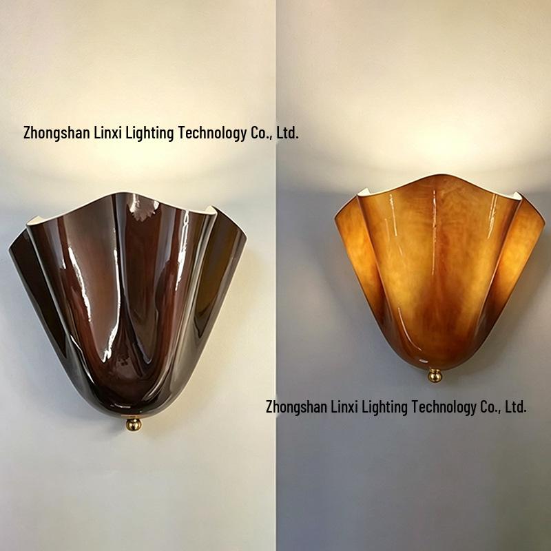 French Vintage Seashell Glass Wall Lamp for Living Room, Bedroom, or Hallway Ambiance.