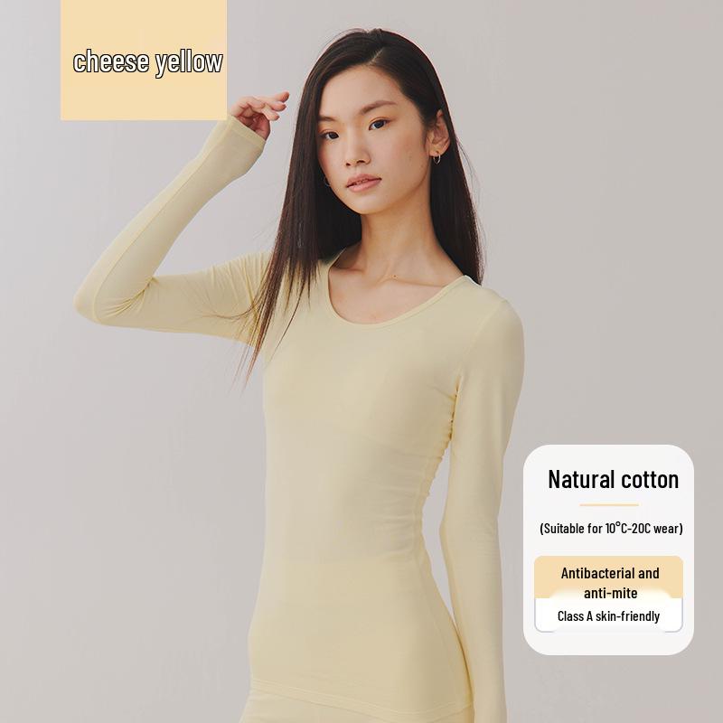 Damen Reine Baumwolle Rundhals Warmes Unterhemd für Herbst/Winter