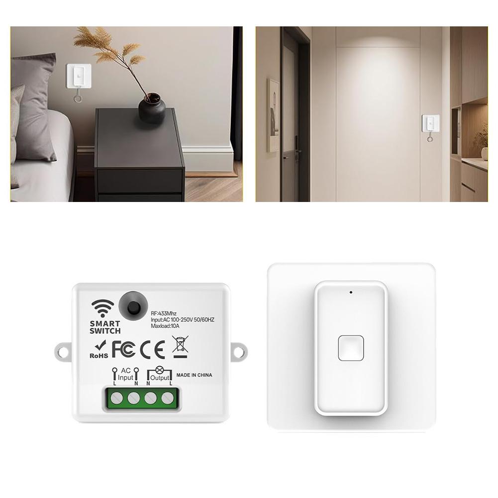 Compact RF433 Wireless Light Switch Battery Powered No Electrical Connection Needed for Indoor Use Up To 30m Distance