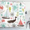 Cortinas de Chuveiro Peixe Tubarão Desenhos Coloridos Vida Marinha Banheiro Infantil Decoração de Casa Conjunto de Cortinas de Tecido Telas de Banho Impermeáveis