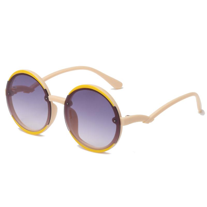 Cute Color-Block Round Kids Sunglasses Gradient Lenses Uv400 Protection Fashionable Shades For Girls 8832
