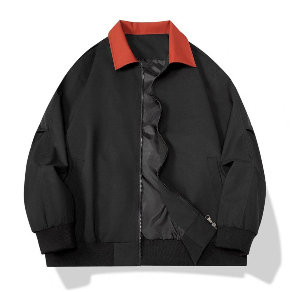 Women Everyday Coat Lapel Long Sleeve Patchwork Color Elastic Hem Jacket Zipper Placket Autumn Outwear