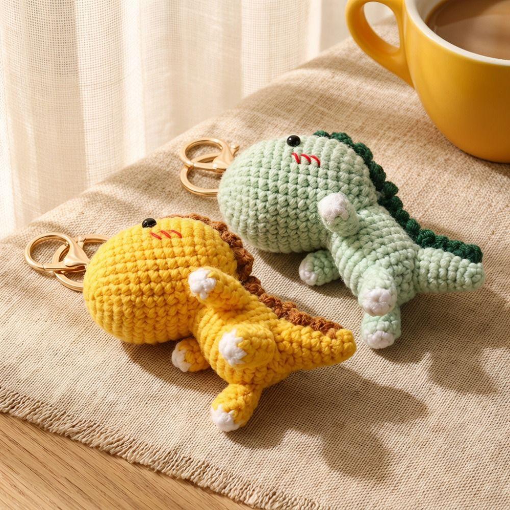 Cartoon Animal Mini Dinosaur Keychain Soft Wool Knitted Pendant Crochet Dinosaur Pendant Backpack