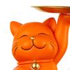 Kattenbeeldje met Metalen Schaal, Standbeeld Geluk Decoratie, Dierlijk Ornament Snoepschaal