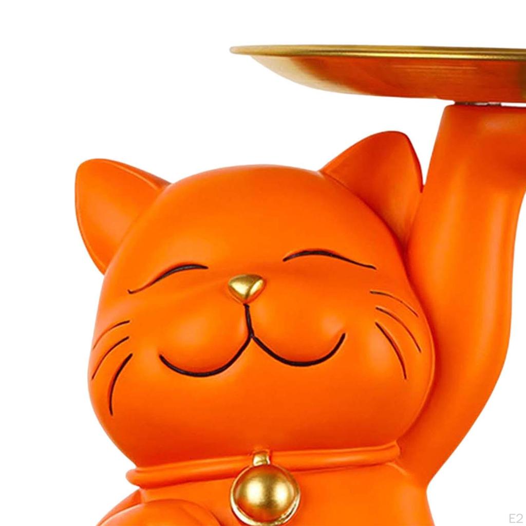 Kattenbeeldje met Metalen Schaal, Standbeeld Geluk Decoratie, Dierlijk Ornament Snoepschaal