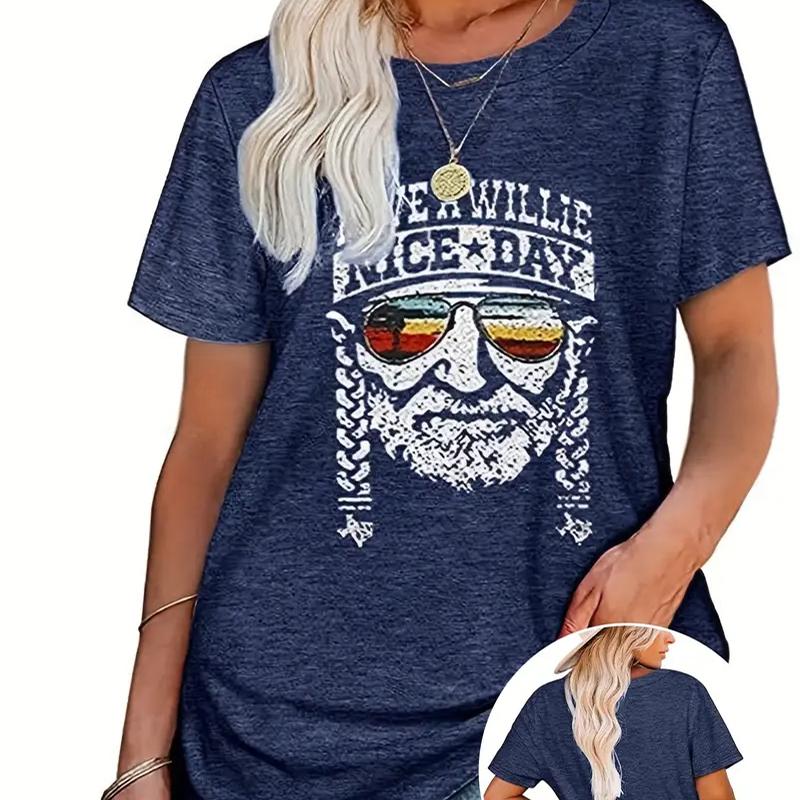 

Женская летняя футболка с принтом в стиле ретро, футболки с коротким рукавом, повседневные топы с принтом 8XL синий