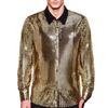 Men Vintage Disco Shirt Retro Sequin Shirt Glittery Button-up Long Sleeve Lapel Shirt for Bars Nightclubs Parties