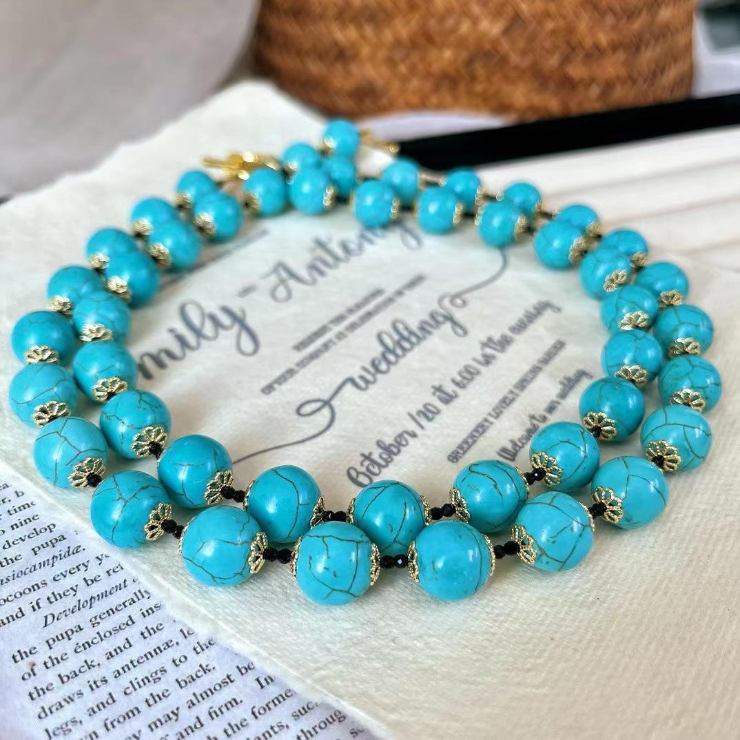 

Retro Large Particle Simulation Artificial Turquoise Gypsy Necklace Neck Chain Collarbone Chain Original Niche Model