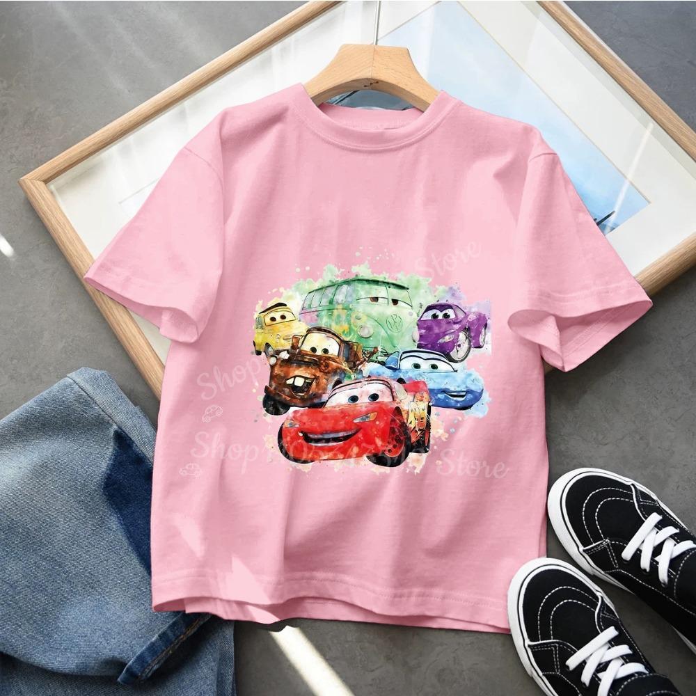 Hett 2026 Sommar Barn T-shirt Kortärmad Topp Tecknade Bilar Pixar Blixten McQueen Tryckt Pojkkläder Baby Toppar