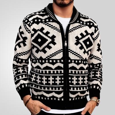 New Versatile Autumn And Winter Cardigan Men'S Retro Knitted Sweater Jacket Long Sleeved Heavy Jacquard Sweater