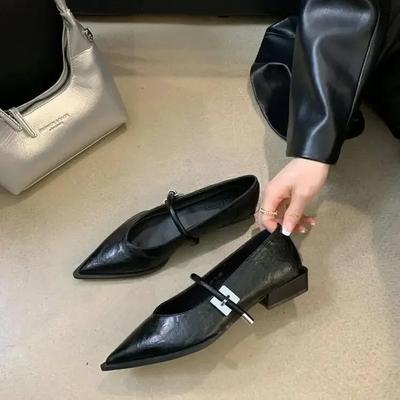 Design Mary Jane Shoes  New Summer Pointed Toe Low Heel Women Shallow Single Pumps Women Fashion Buckle Shoes 35-39