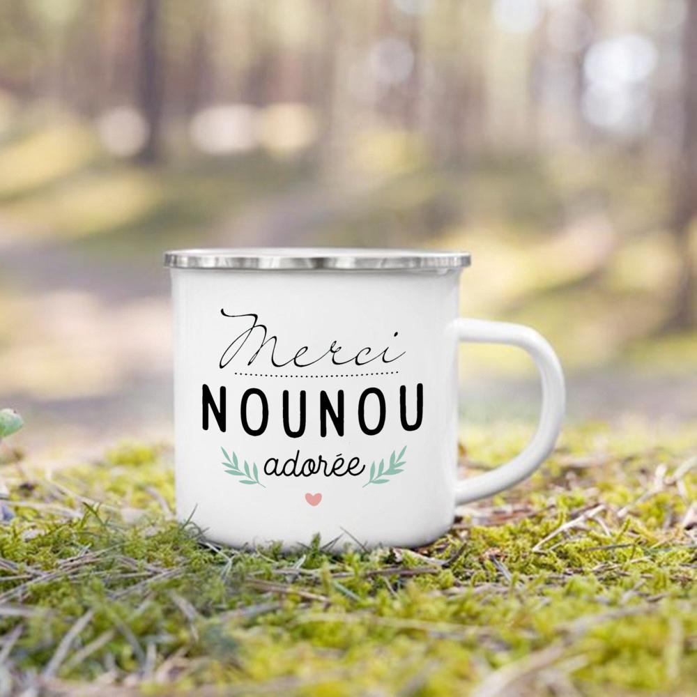Thank You Nounou French Printed Enamel Mugs Coffee Cups Drink Wine Juice Mug Dessert Cocoa Milk Handle Cup Best Gift for Nounou