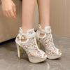 Fish mouth sandals 2025 new lace waterproof table large size sexy fashion fish mouth boots 35-43 large size high heels