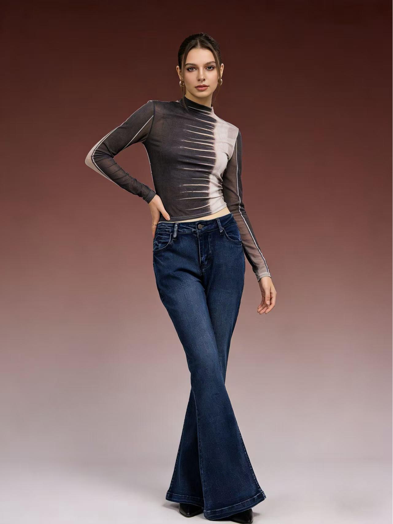 

Vintage Spicy Girl Flare Pants: Slimming Elastic Denim Jeans for Women Small