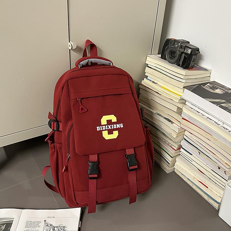 School bag male college student large capacity high school junior high school student backpack trendy flip tooling couple backpack красный