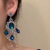 Silver Needle Diamond Glass Bead Oval Flower Fringed Earrings Retro Court Style Earrings Light Luxury Premium Earrings