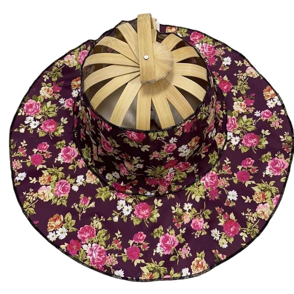 Floral Printed Fan Sun Hats Foldable Bamboo Sunscreen Cap Women Sunhat Folding Fan Hat  for Travel