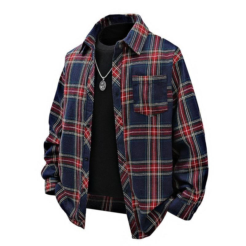 Men Loose Plaid Print Casual Long Sleeve Shirt Outerwear