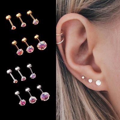 1Pc AB kolor okrągły cyrkon pozłacany cienki pręt śruba ze stali nierdzewnej piłka szpilki do kości ucha koreańskie kolczyki do piercingu