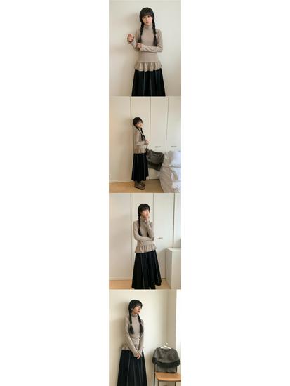 De Róng Women's Korean Style High Neck Lace Base Layer Top, Sweet Age-Reducing Design for Autumn/Winter, Long Sleeve, In Stock
